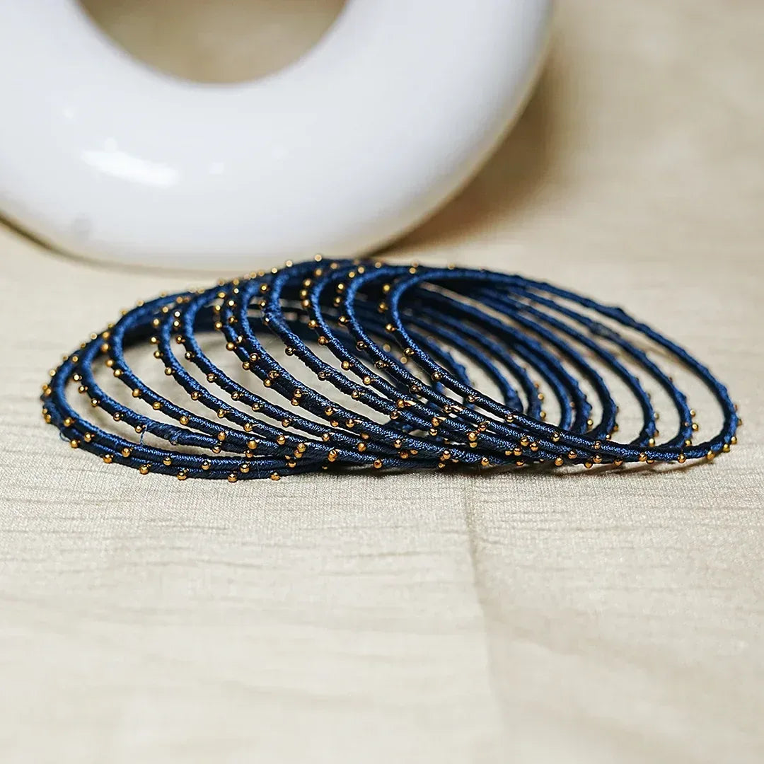 Metal Base with Premium Thread Work Bangles for Women & Girls (Pack of 12 Bangle) - The Golden Cascade